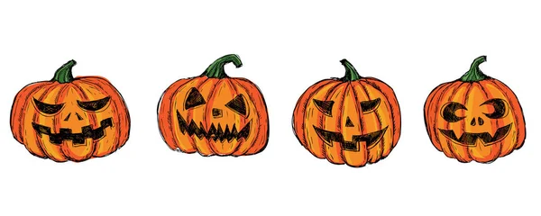 Conjunto Calabaza Halloween Ilustración Dibujada Mano — Vector de stock