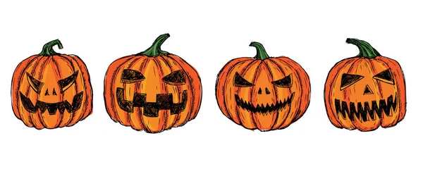 Conjunto Calabaza Halloween Ilustración Dibujada Mano — Vector de stock