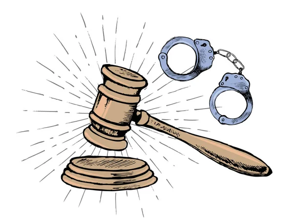 Ensemble Icônes Droit Justice Illustration Dessinée Main — Image vectorielle