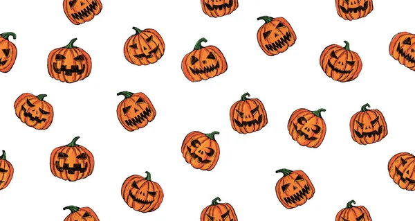 Halloween Dýně Set Ručně Kreslená Ilustrace — Stockový vektor