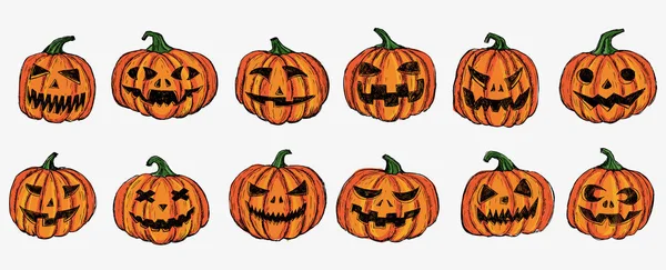 Set Calabazas Halloween Ilustración Dibujada Mano — Vector de stock