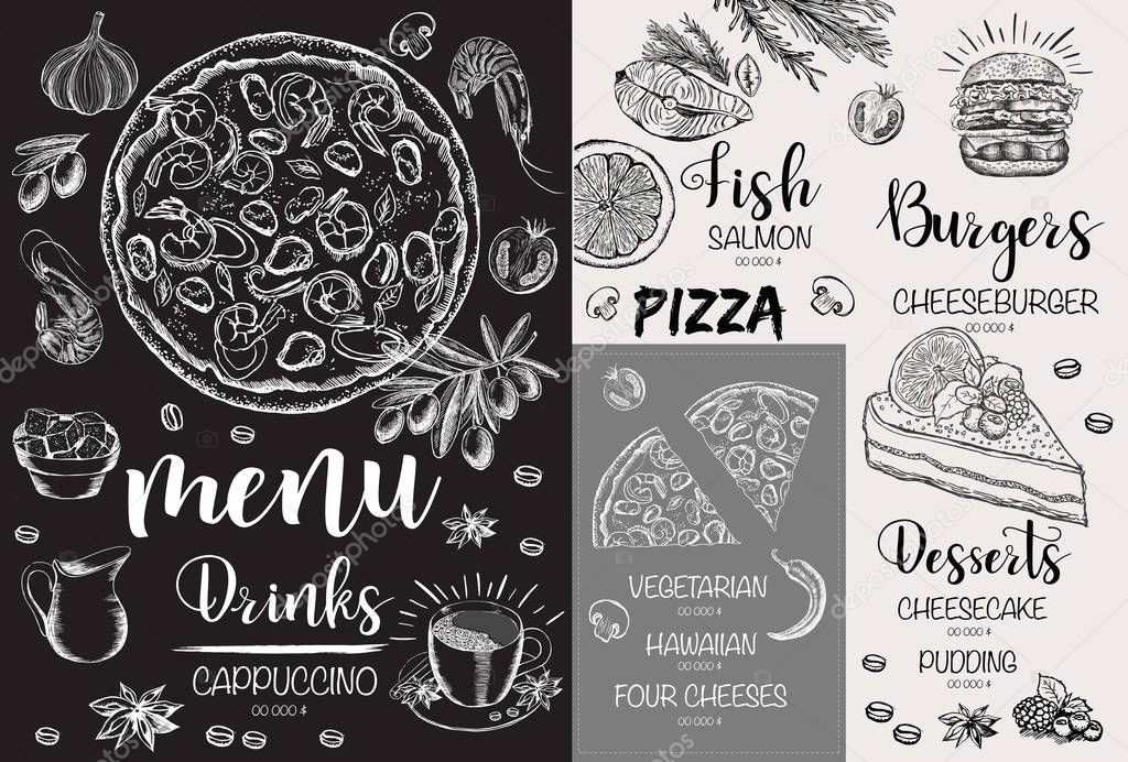 Coffee house. Restaurant cafe menu. Design template with hand drawn illustration.