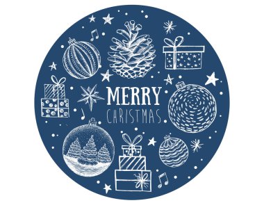 Noel ve Yeni Yıl seti. El çizimi illüstrasyon.