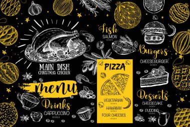 Noel menüsü. El çizimi çizimi. Çizim çizimi. Vektör.