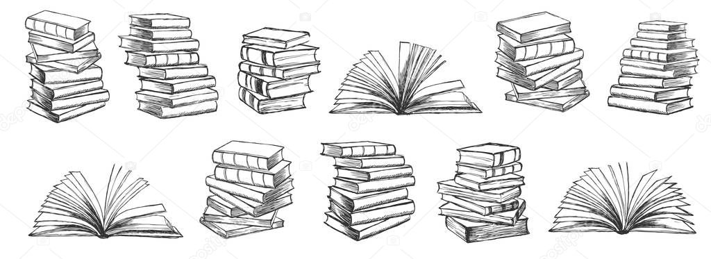 Books. Hand drawn illustration in sketch style.