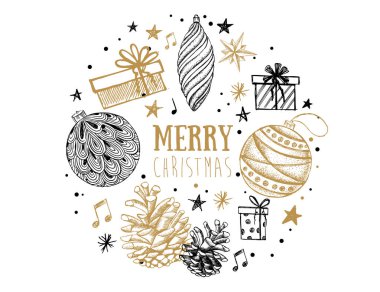 Hediye kutusu setinin karalama simgeleri. El çizimi ögeler.