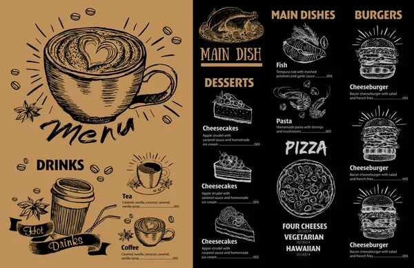 Menu Cafe Restaurant Menu Design Vector Food Flyer — Stock vektor