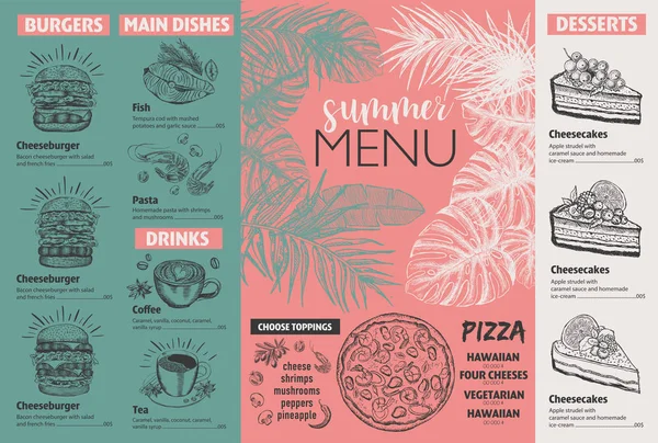 Diseño Menú Comida Del Restaurante Menú Verano Volante Comida Vectorial — Vector de stock