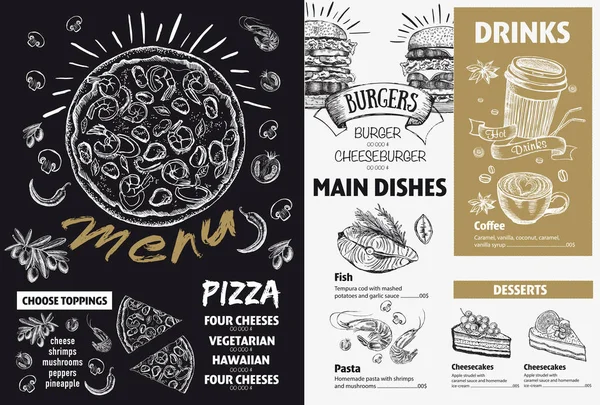 Menu Café Restaurant Menu Ontwerp Vector Voedselflyer — Stockvector