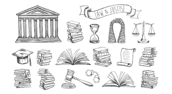Grandi Simboli Della Legge Illustrazione Disegnata Mano Vettoriale — Vettoriale Stock