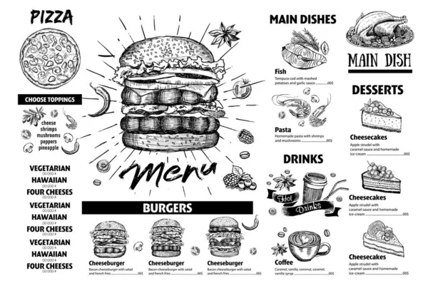 Restaurante Menu Café Design Modelo Folheto Com Gráfico Desenhado Mão —  Vetores de Stock