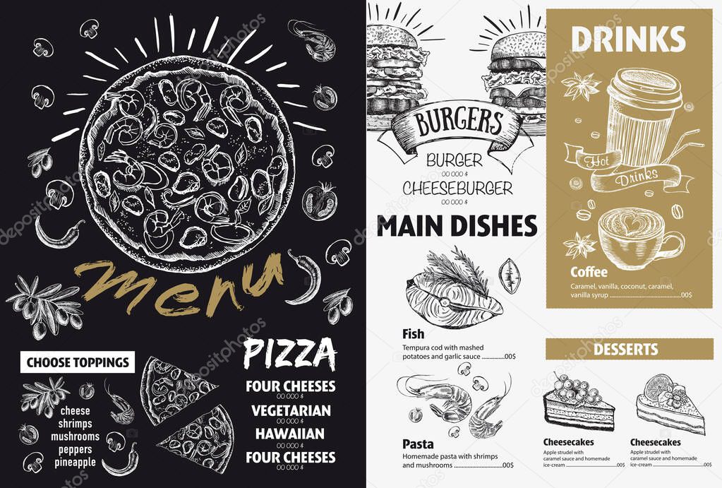 Menu cafe. Restaurant menu design. Vector food flyer.