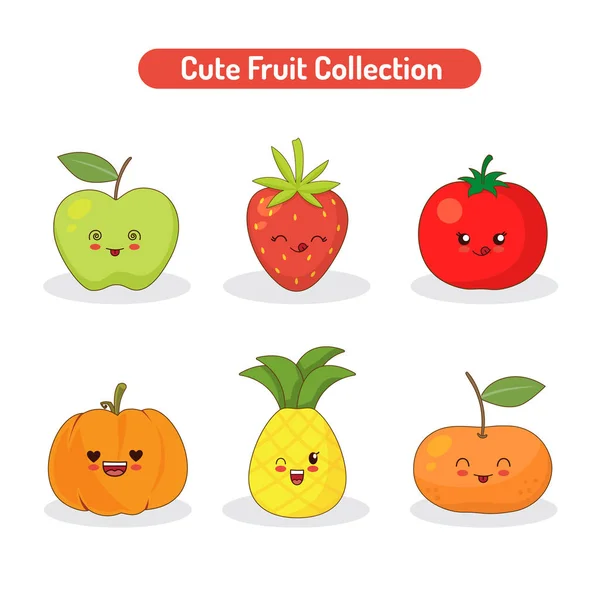 Ensemble Illustrations Vectorielles Fruits Mignons — Image vectorielle