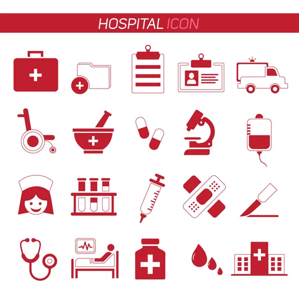 Ilustración Del Conjunto Iconos Hospitalarios Médicos — Vector de stock