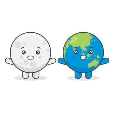 Sevimli Ay ve Mutlu İfadeli Dünya Karakterleri