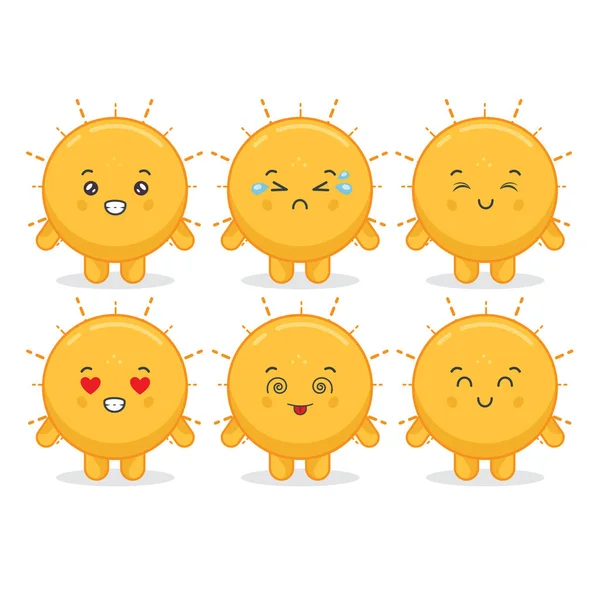 Χαριτωμένο Ήλιος Χαρακτήρες Διάφορες Εκφράσεις — Διανυσματικό Αρχείο