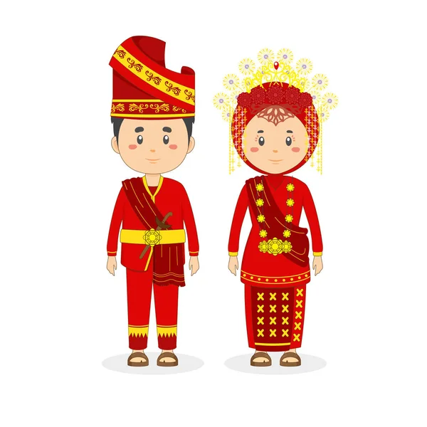 Casal Personagem Vestindo Vestido Tradicional Sumatra Ocidental — Vetor de Stock