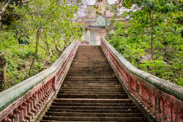 楼梯前往丛林森林的佛教寺院 — 图库照片