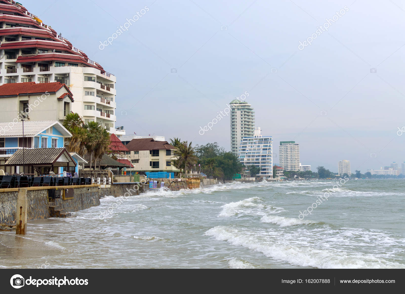 Hua Hin Beach At High Tide Resort Hotels Are On The Coast Thai
