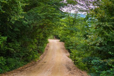 Toprak yol dağlarda Adıge Cumhuriyeti, Krasnodar bölgesi, Rusya Federasyonu
