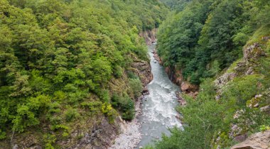 Yaz manzara dağ nehir ile. Belaya nehir Adıge, Rusya Cumhuriyeti