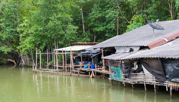Cabañas en el río en el paisaje tropical - casas en la selva — Foto de Stock