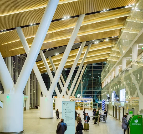 Aeroporto Internacional de Platov, interior do edifício. Rostov em Don, Rússia - 12 de dezembro de 2017 — Fotografia de Stock