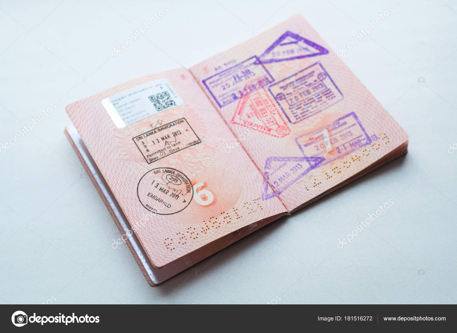 Russian passport stamped on border crossing. Departure and arrival