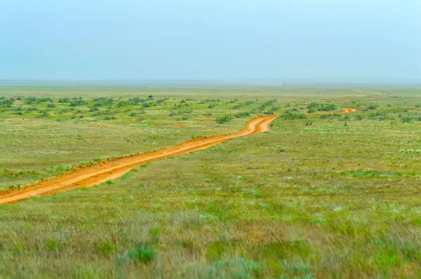 Un camino de tierra corriendo a través de la estepa de Kalmykian — Foto de Stock