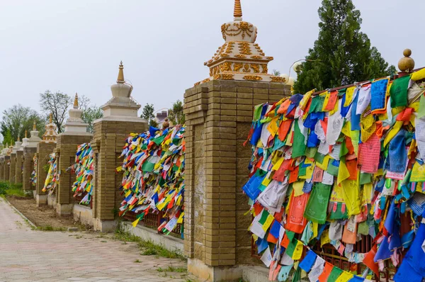 Tibetan prayer flags. Buddhist religion attribute