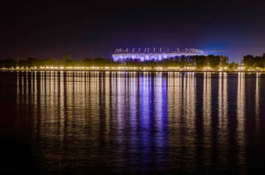 Rusya, Rostov-on-Don, 11 Mayıs 2018: Futbol stadyumu Rostov Arena. Stadyumun 2018 Dünya Kupası için. Gece aydınlatma.
