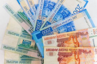 Dağınık Rublesi Döviz banknotların, closeup görünümü