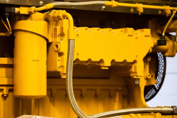 Fragment Yellow Industrial Diesel Engine Electrical Generator Power Station — Stock Photo, Image