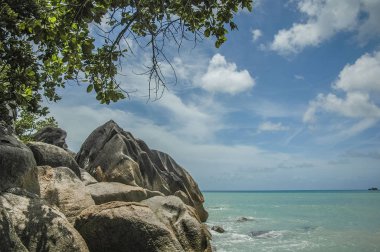 Seyşeller 'deki bir adada büyük kayalar.