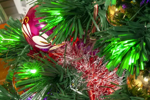 Decorações Natal Brilhar Brilhantemente Árvore Natal — Fotografia de Stock