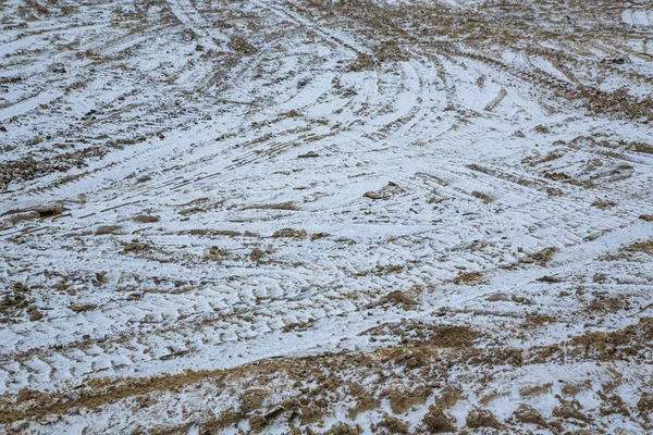 Fotspår Och Linjer Den Frostiga Sanden — Stockfoto