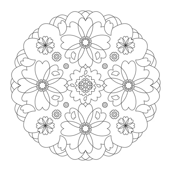 Mandala Mandala Corações Página Para Colorir Vetor Ilustração Art Therapy —  Vetores de Stock