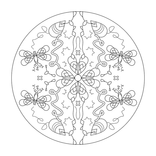 Mandala Mandala Delle Farfalle Disegno Colorare Vettore Illustrazione Terapia Artistica — Vettoriale Stock