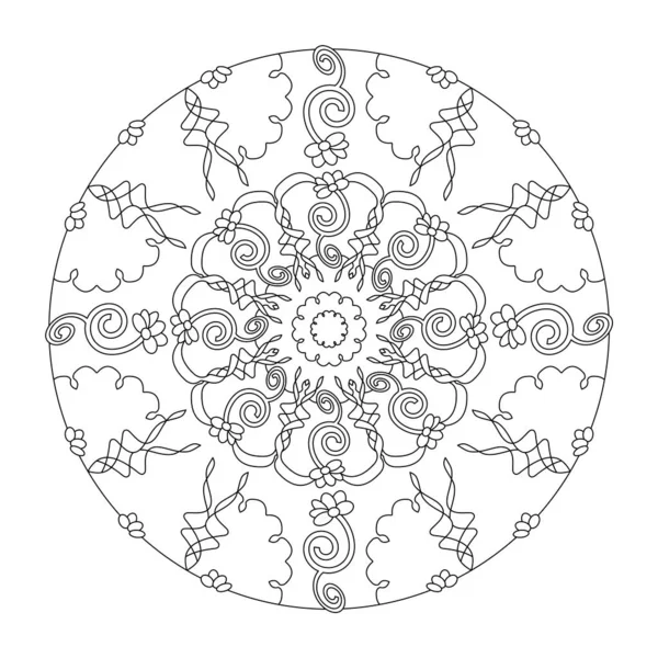 Frumoase Flori Pagina Colorat Mandala Ilustrație Vector Art Therapy Element — Vector de stoc