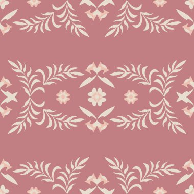 Kusursuz desenli çiçek ve yaprak. Kırmızı renk. Pastel renkler. Vektör.