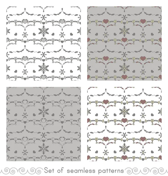 Conjunto Patrones Sin Costura Con Pequeños Corazones Blanco Gris Gris — Vector de stock