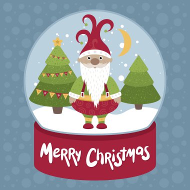 Mutlu Noel Vektörü illüstrasyonu. Kar küresindeki Noel Baba.