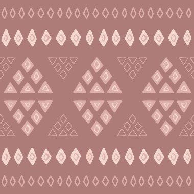 Soyut şekiller kusursuz desenler oluşturur. Bordo arka planda pembe üçgenler. El çizimi geometrik vektör çizimi.