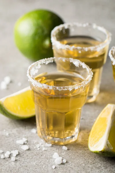 Makro Fokus Foto Skott Gyllene Mexikanska Tequila Med Lime Och — Stockfoto