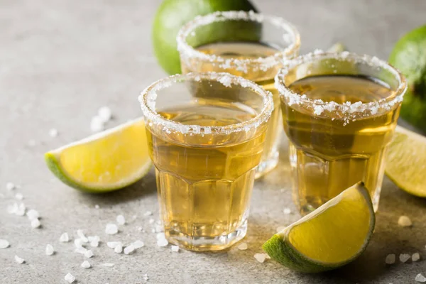 Makro Fokus Foto Skott Gyllene Mexikanska Tequila Med Lime Och — Stockfoto