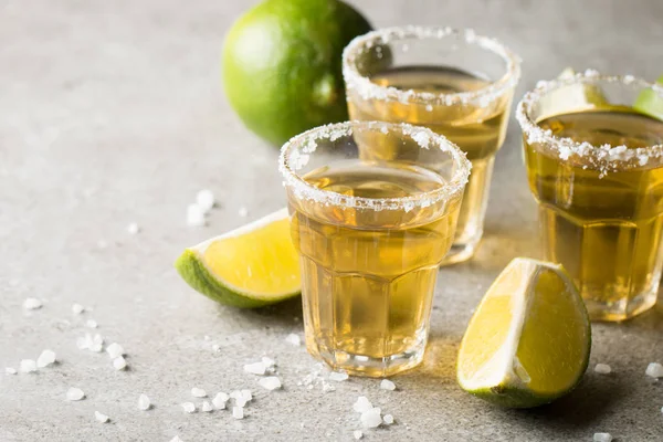 Makro Fokus Foto Skott Gyllene Mexikanska Tequila Med Lime Och — Stockfoto