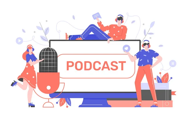 Podcasts, rádio, cursos online . —  Vetores de Stock