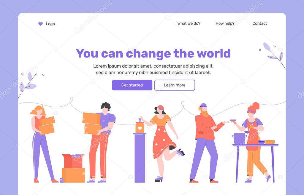 Volunteering and charity. Landing page concept