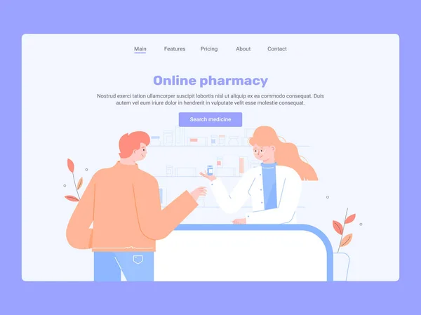 Médecin pharmacien et patient en pharmacie . — Image vectorielle