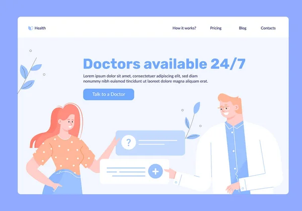 Gezondheidszorg. Praat online met de arts. — Stockvector
